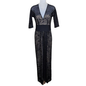 PAMELLA ROLAND Formal Gown Silk Lace Overlay Long Sleeve Women's 4 Party Dress